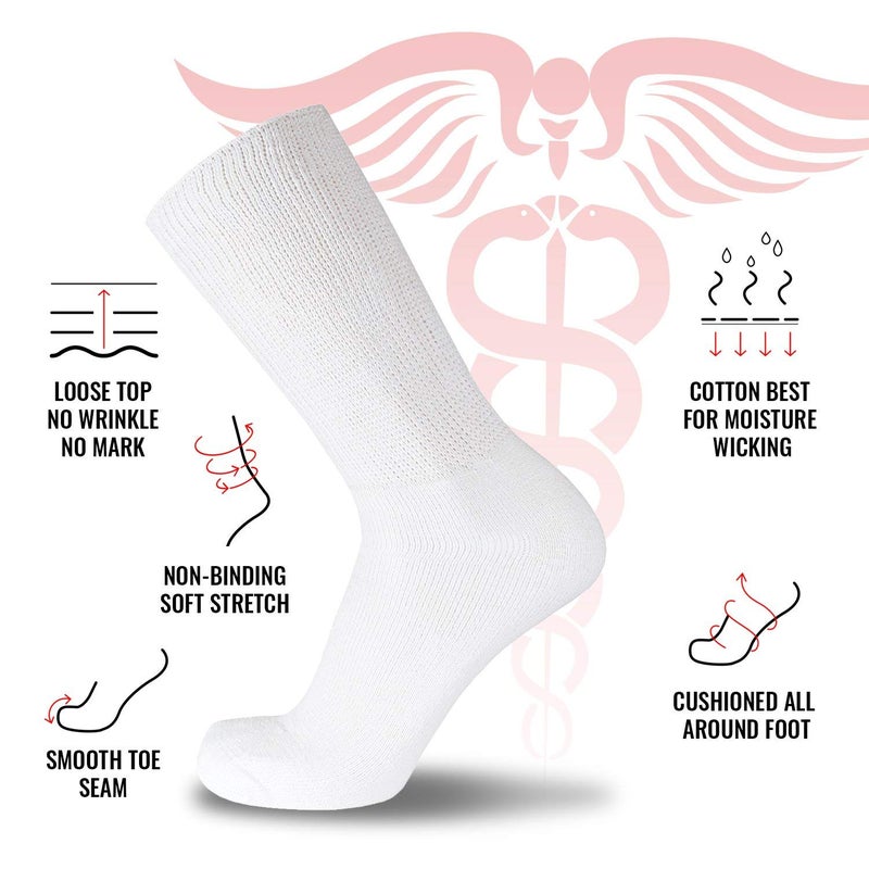 Brooklyn Socks 3 Pairs of Premium Cotton Loose Top Diabetic Neuropathy Crew Socks (10-13, Gray) - Image 2
